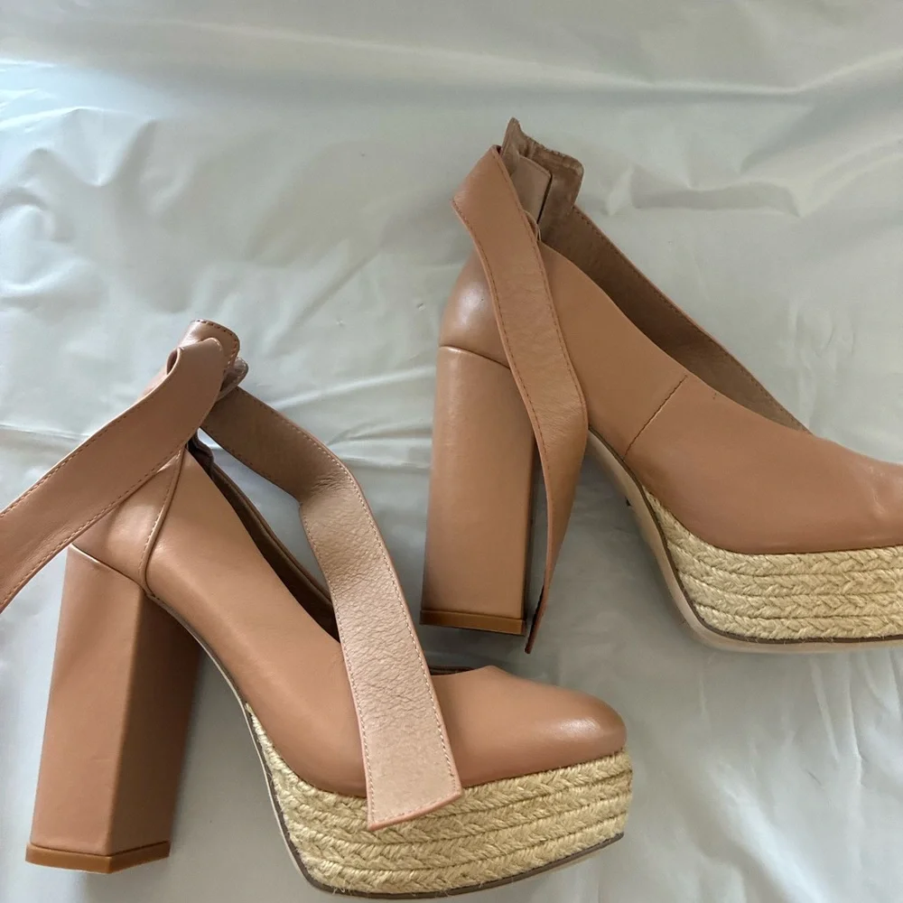 For Love & Lemons X  Raye Harper Nude Platform Heels Revolve EU 36/ US 6-6.5